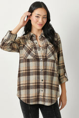 Rolled Tab Sleeve Plaid Shacket Mocha