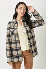 Rolled Tab Sleeve Plaid Shacket Navy