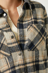 Rolled Tab Sleeve Plaid Shacket Navy