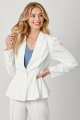 Gathered Waist Peplum Jacket Off White