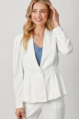 Gathered Waist Peplum Jacket Off White