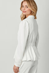 Gathered Waist Peplum Jacket Off White