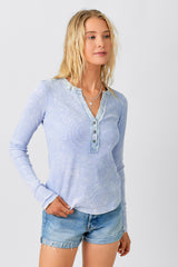 Washed Thermal Henley Top Ice Blue