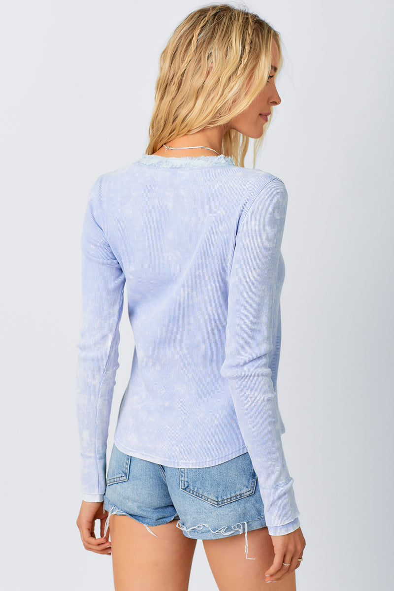 Washed Thermal Henley Top Ice Blue