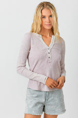 Washed Thermal Henley Top Lavender