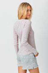 Washed Thermal Henley Top Lavender