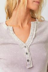 Washed Thermal Henley Top Lavender