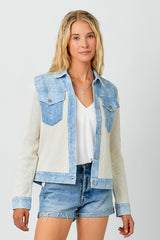 Waffle Denim Contrast Jacket Cream