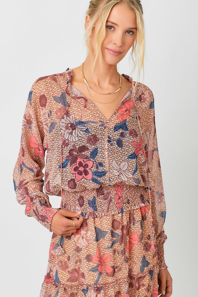 Smocked Bottom Peasant Chiffon Blouse