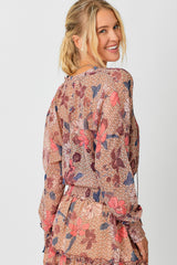Smocked Bottom Peasant Chiffon Blouse Latte Mix