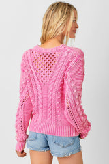 Cable Weave Washed Pullover Sweater Washed Berry