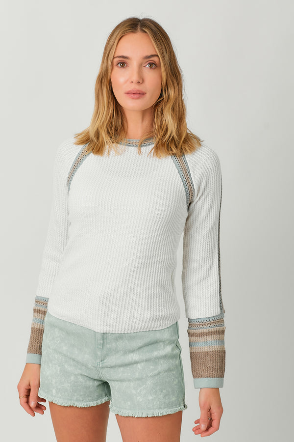 Raglan Sleeve Trim Detail Sweater White