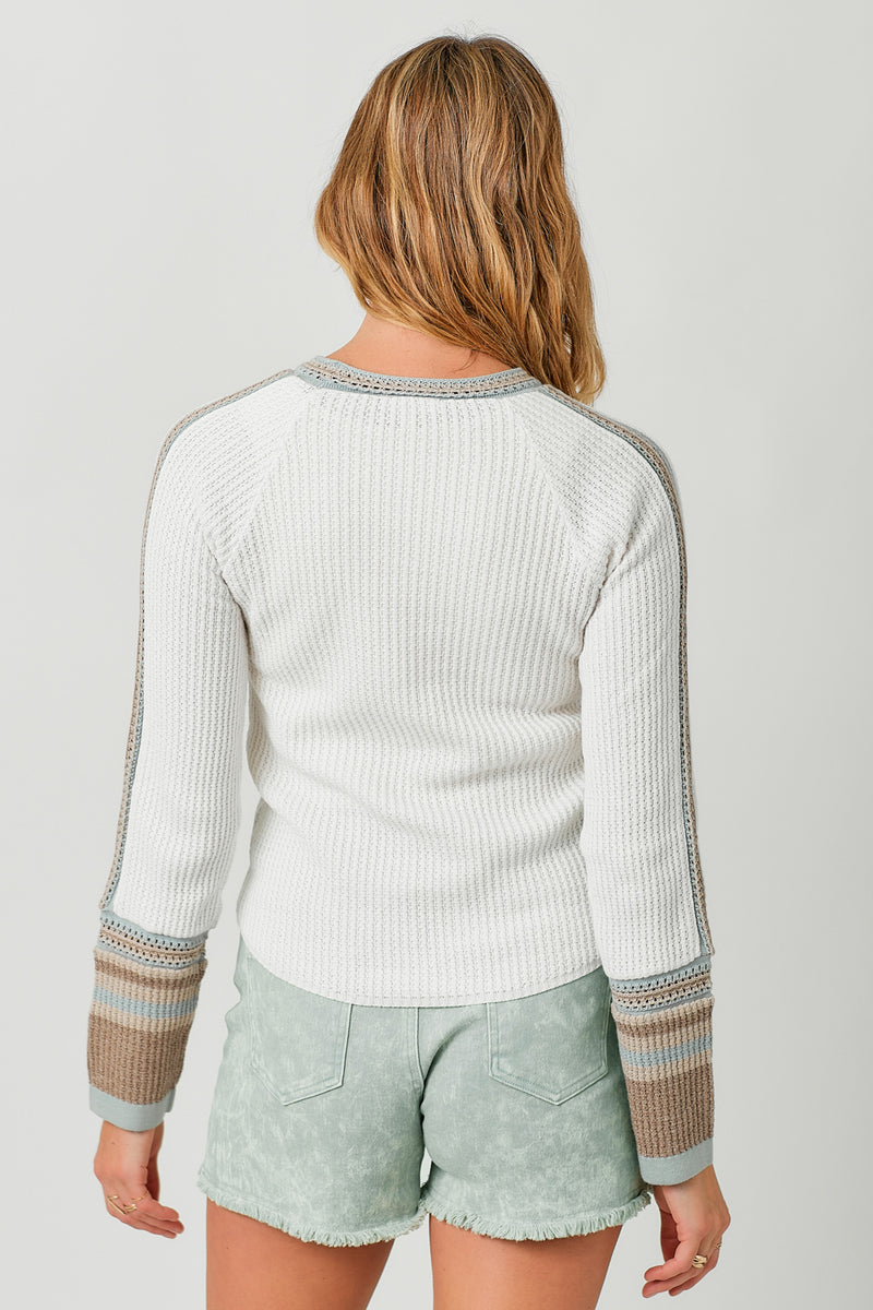 Raglan Sleeve Trim Detail Sweater White