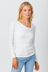 Modal Knitted Neck Long Sleeve Top Off White