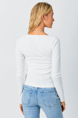 Modal Knitted Neck Long Sleeve Top Off White