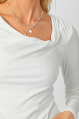Modal Knitted Neck Long Sleeve Top Off White
