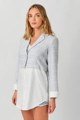 Two Fer Mixed Blazer Pale Blue