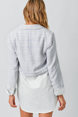 Two Fer Mixed Blazer Pale Blue