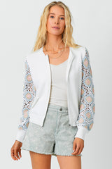Crochet Sleeve Pullover Sweater Off White