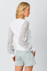Crochet Sleeve Pullover Sweater Off White