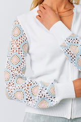Crochet Sleeve Pullover Sweater Off White