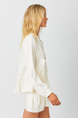 Satin Peplum Bomber Jacket Off White