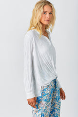 Collared Surplice Button Down Blouse Off White