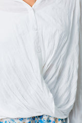 Collared Surplice Button Down Blouse Off White