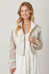 Crochet Sleeve Contrast Jacket Ivory