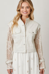 Crochet Sleeve Contrast Jacket Ivory