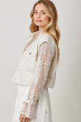 Crochet Sleeve Contrast Jacket Ivory
