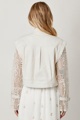 Crochet Sleeve Contrast Jacket Ivory