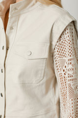 Crochet Sleeve Contrast Jacket Ivory