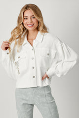 Mix Media Balloon Sleeve Jacket Off White Mix