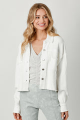 Mix Media Balloon Sleeve Jacket Off White Mix