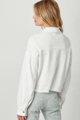 Mix Media Balloon Sleeve Jacket Off White Mix