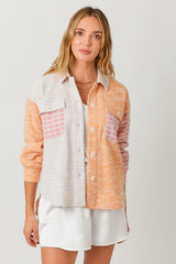 Tweed Mix Color Block Jacket Orange Mix