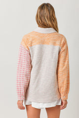 Tweed Mix Color Block Jacket Orange Mix