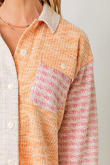 Tweed Mix Color Block Jacket Orange Mix