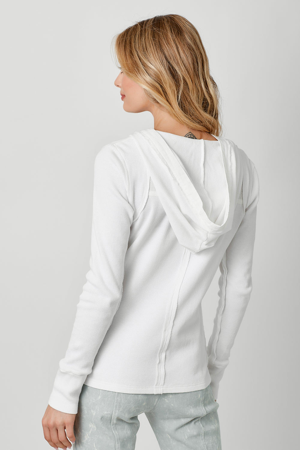 Washed Thermal Hoodie Top Off White