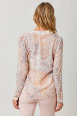 Tie Front Printed Blouse Cream Mix