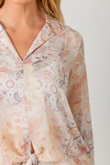 Tie Front Printed Blouse Cream Mix