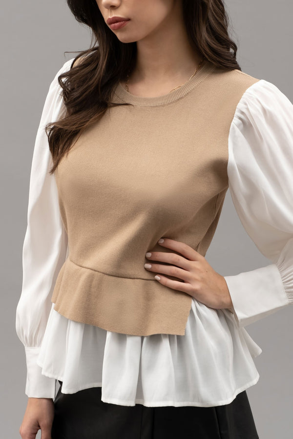 Layered Round Neck Sweater Vest Khaki