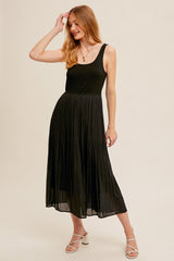 Contrast Top Pleated Skirt Dress Black