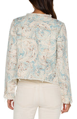 Fray Hem Classic Jean Jacket Ocean Blue Ecru Marble