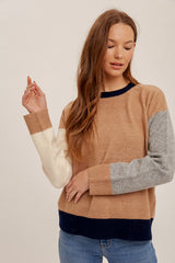Soft Colorblock Sweater Camel + Grey