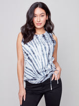 Tie Dye Sleeveless Tied Scrunch Side Tank Charcoal