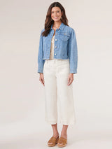 Puff Sleeve Fray Hem Denim Jacket Light Blue