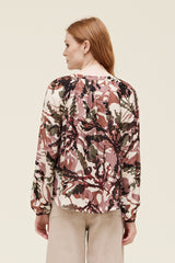 Mod Foilage Tie Neck Blouse Rosewood