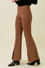 Front Seam Slit Flare Pants Coffee